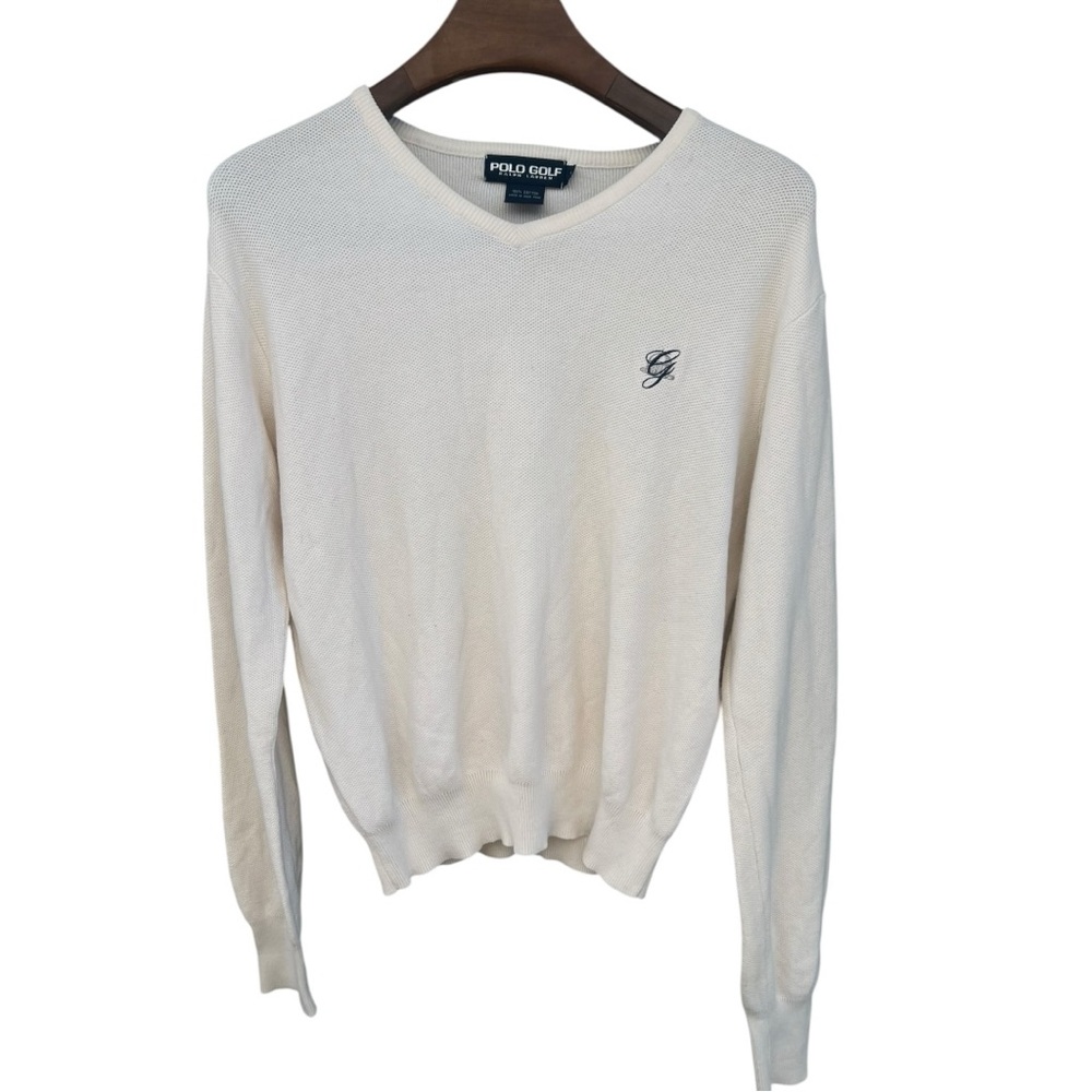 👕 Polo‎ Golf Ralph Lauren Vintage  Knit Sweater | V-Neck | White Large